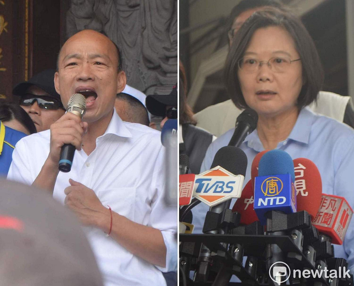 國、民兩黨的總統候選人韓國瑜、蔡英文。 圖：新頭殼合成