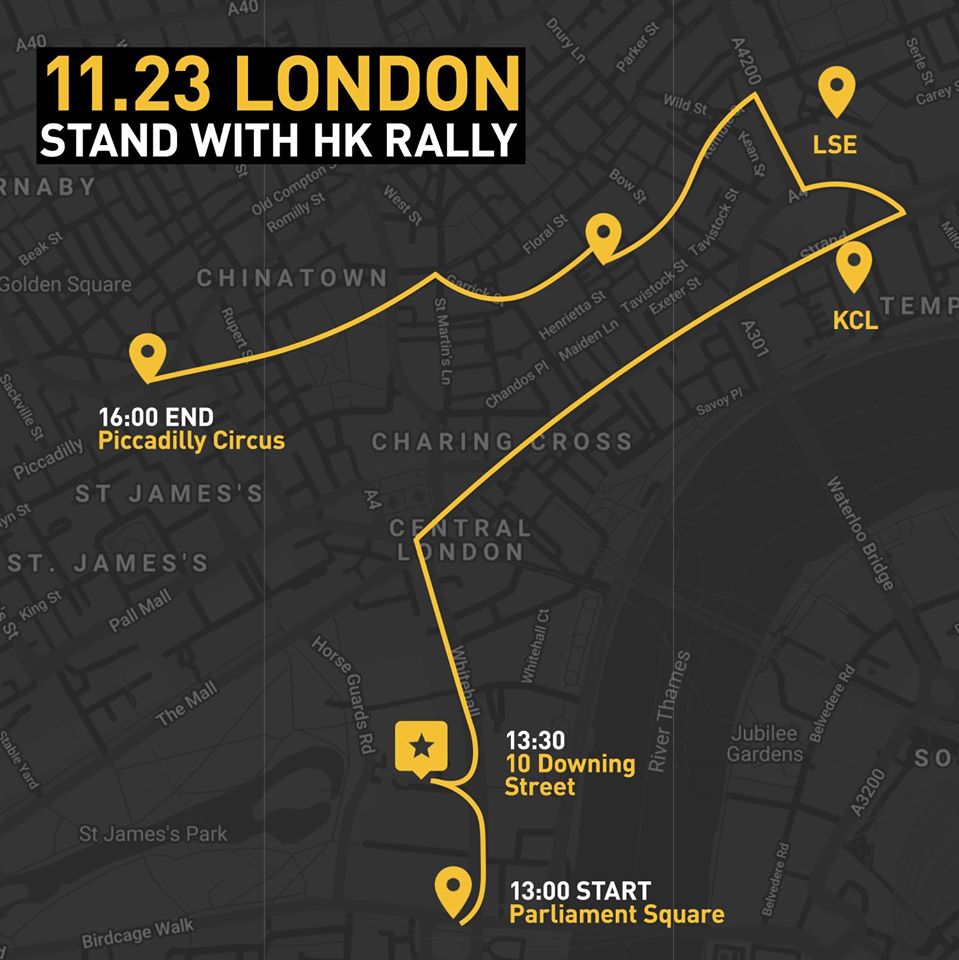 香港人組織的團體Fight for Freedom. Stand with Hong Kong，以及Democracy for Hong Kong - D4HK今天在倫敦發起遊行，其他地區包括伯明罕、曼徹斯特、紐卡索、愛丁堡和布里斯托也有港人號召遊行。 圖/Democracy for Hong Kong - D4HK臉書粉專