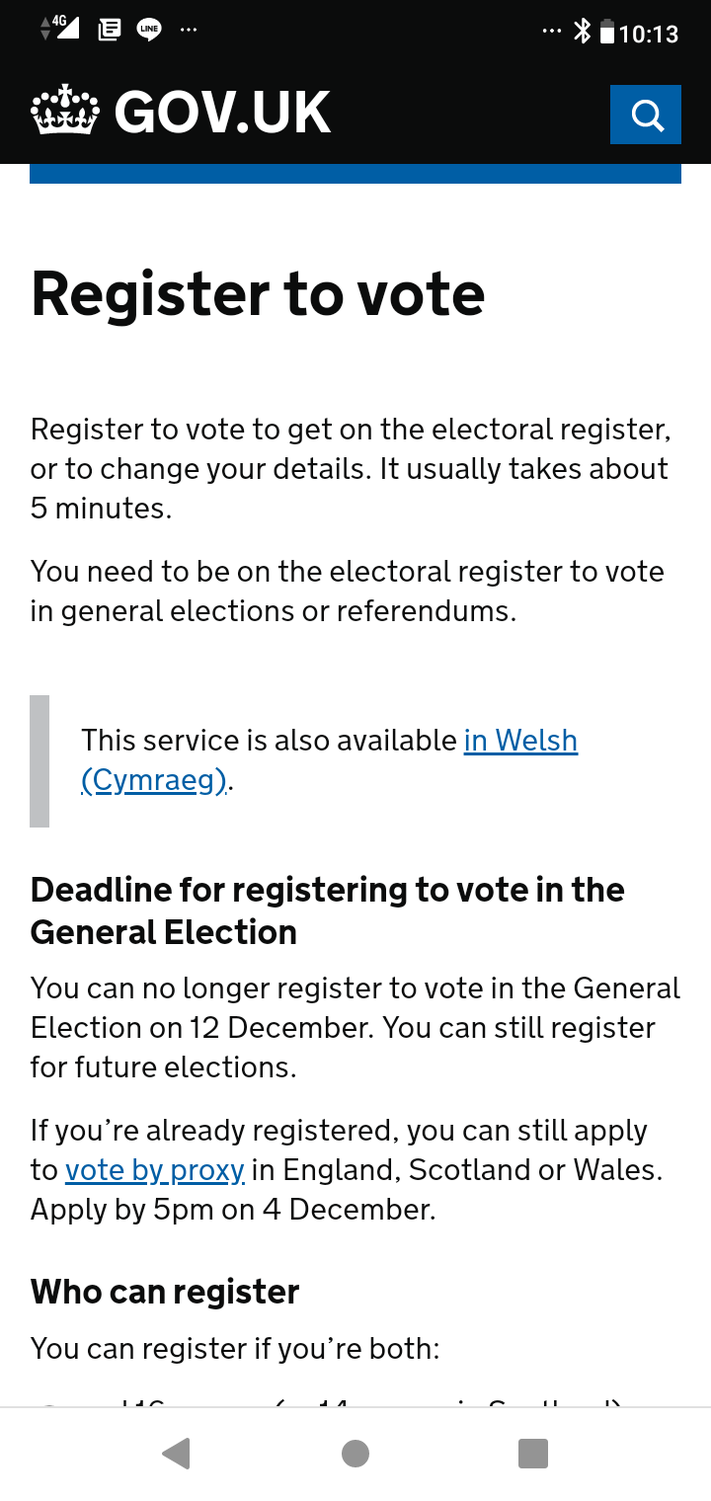 英國這次大選，選民登記人數大幅增加，其中大半是34歲以下的選民。 圖：英國政府網頁