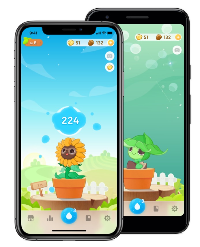 由台灣團隊四合願開發的「Plant Nanny²植物保姆²」，透過遊戲化的設計，讓枯燥的喝水紀錄習慣變成有趣的培育植物遊戲。 圖：擷取自遊戲官網