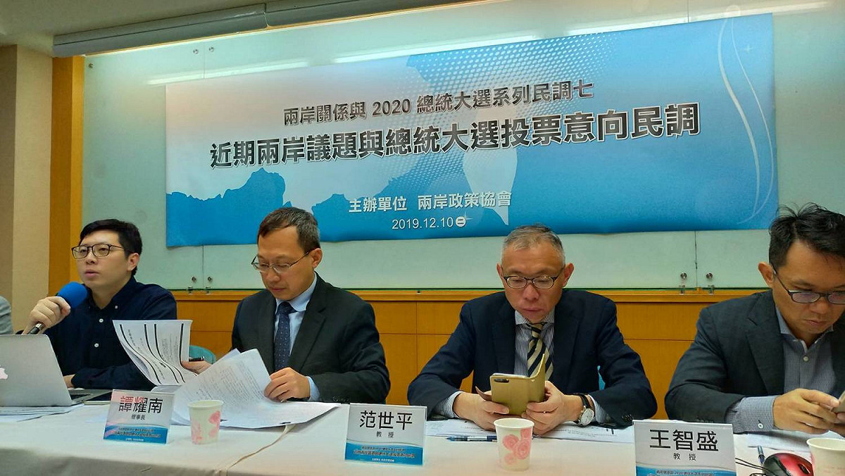 兩岸政策協會公布「近期兩岸議題與2020總統大選投票意向」民調。 圖：陳佩君／攝