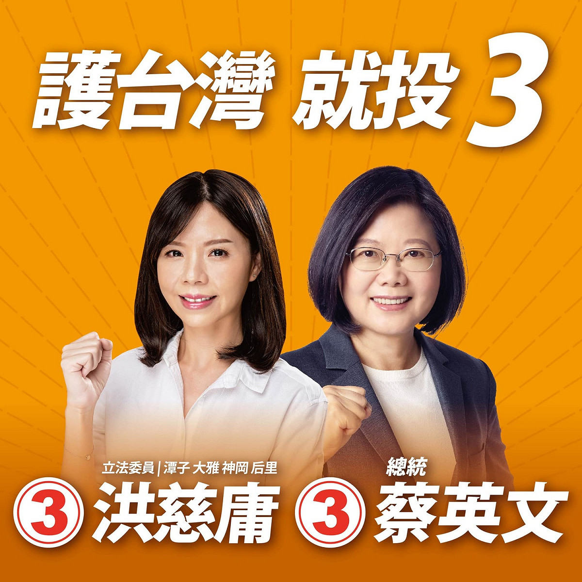 無黨籍立委洪慈庸爭取連任，號次為３。 圖：翻攝自洪慈庸臉書