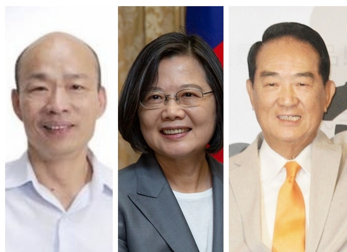 國民黨總統候選人韓國瑜（左）、總統蔡英文（中）、親民黨總統候選人宋楚瑜（右）。 圖：新頭殼製作