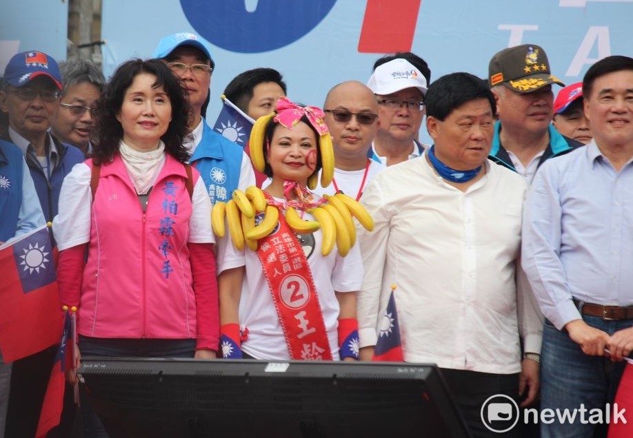 國民黨高雄市第一選區立委王齡嬌參加挺韓大遊行，她的香蕉裝意外引起焦點。 圖：黃建豪/攝