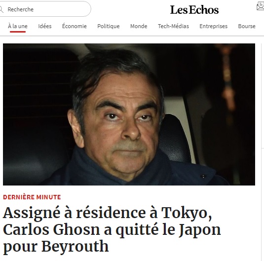 據法國《迴聲報》報導，日產前董事長戈恩已經搭私人飛機，從土耳其飛到黎巴嫩。 圖：翻攝自法國《迴聲報》