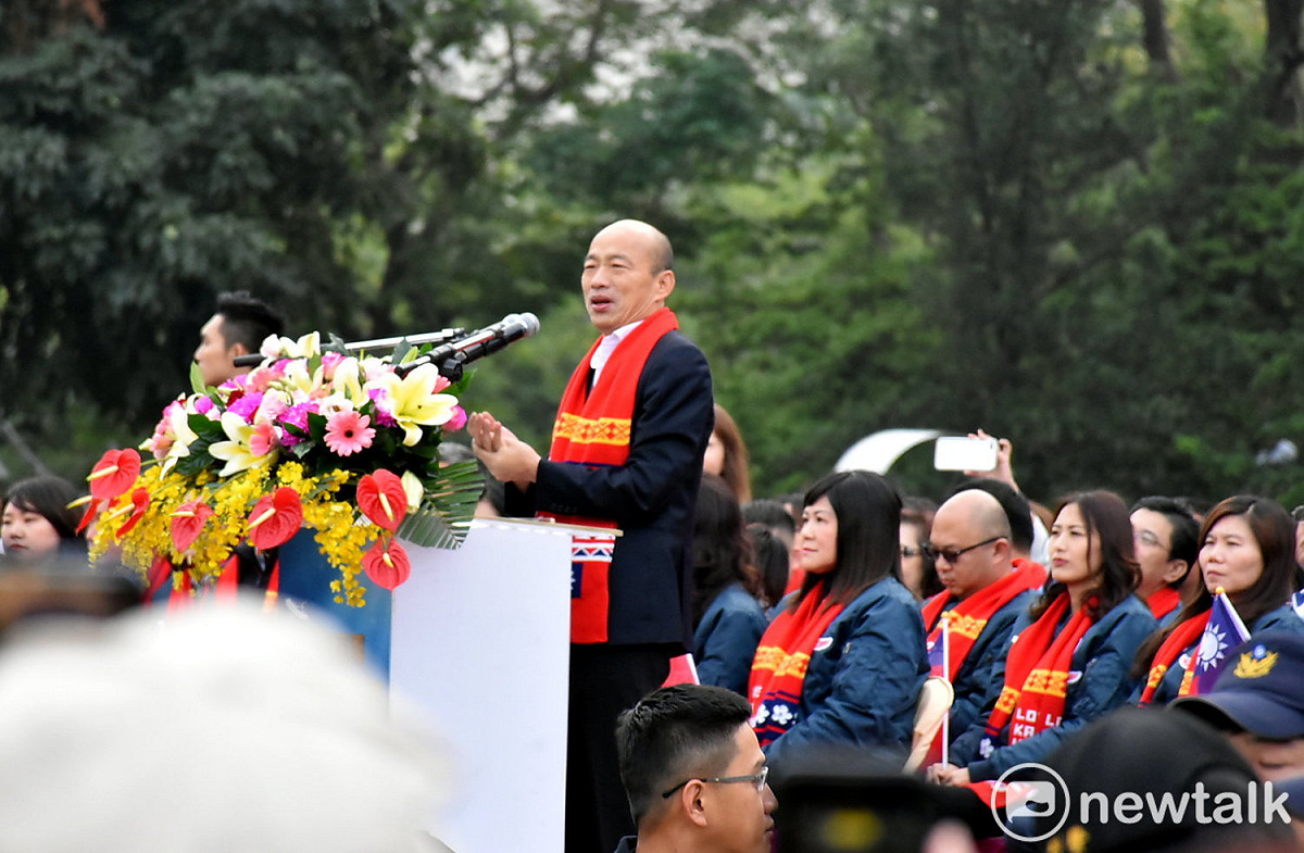韓國瑜致詞時表示今年要和支持者一起迎接「爽」。 圖：孫家銘/攝