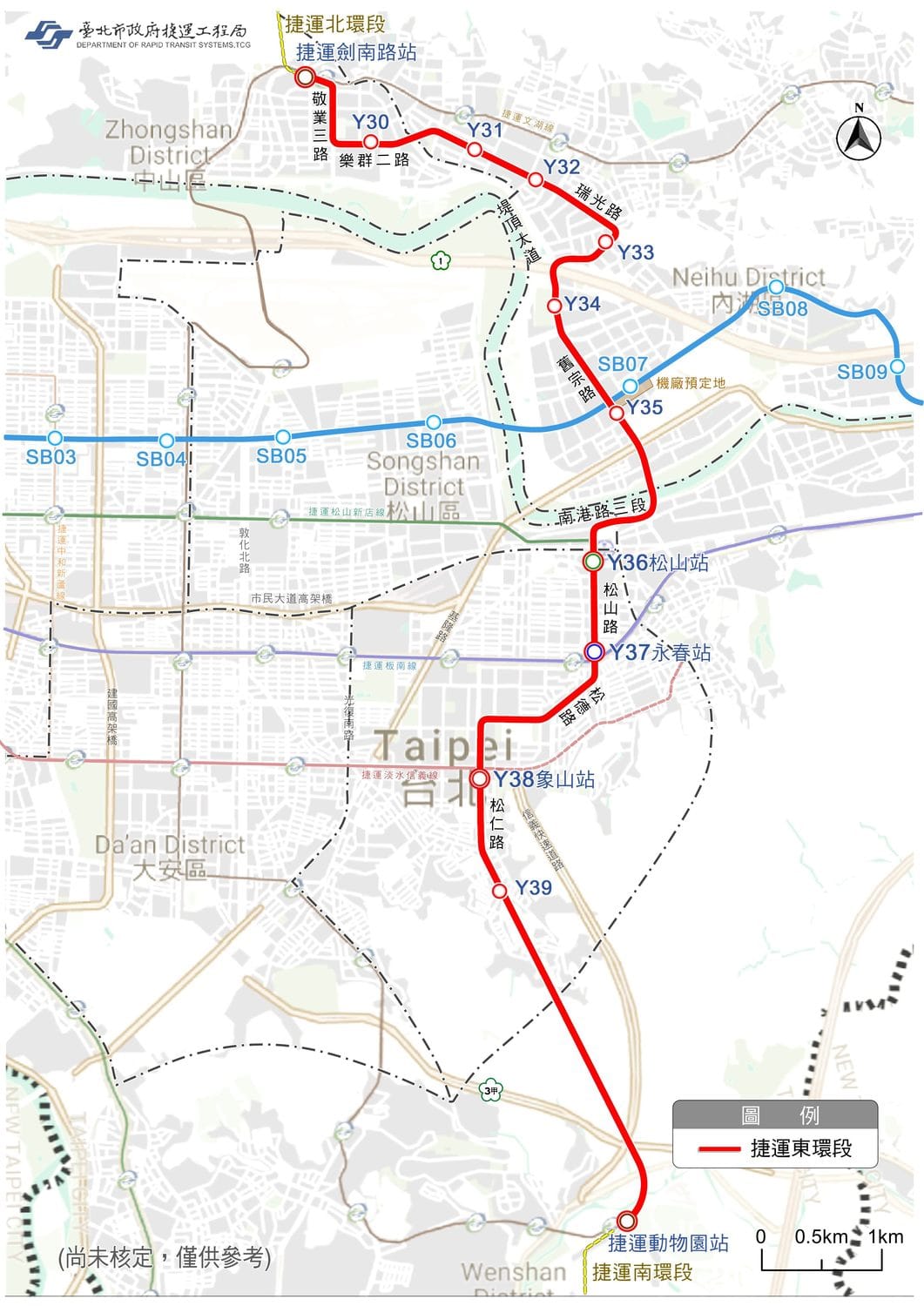 東環段以港湖地區為中心，未來將串聯文湖線、松山線、板南線及信義線，並與已核定的環狀線北環段及南環段銜接。（參考圖） 圖：翻攝自台北市捷運工程局網站