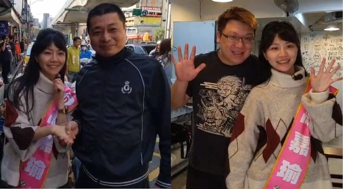 高嘉瑜至在地湖光市場、以及周圍店家進門拜票，許多熱情民眾紛紛爭相拍照。 圖:翻攝自高嘉瑜臉書直播