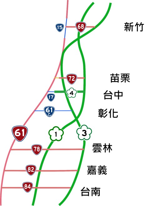 新竹至台南地區利用橫向道路銜接台61路線圖。 圖：高公局／提供