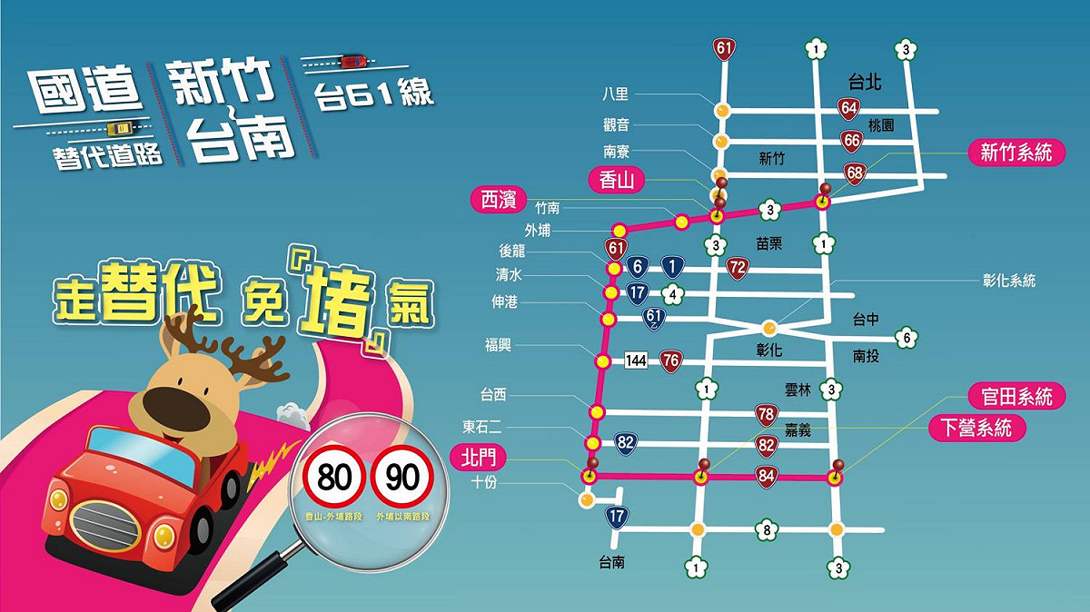 台61線為免費的快速公路，可連結國道及橫向快速公路，快速通達西部沿海地區各大城鎮 圖：公路總局/提供
