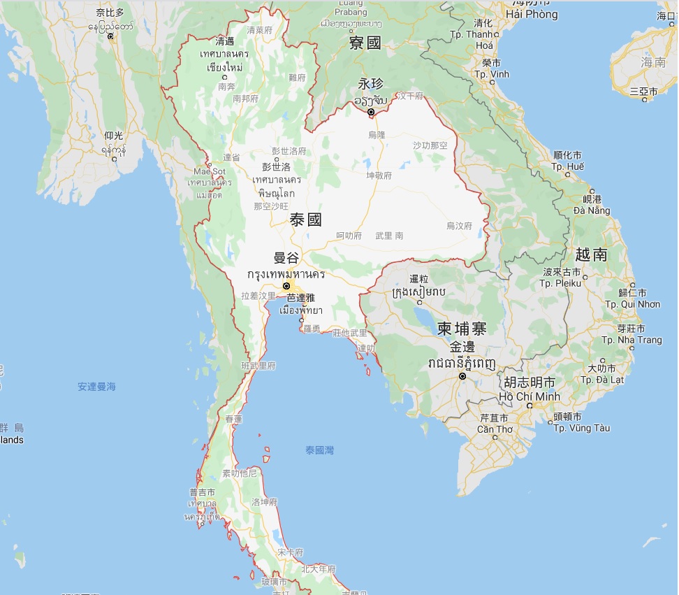 泰國衛生官員今天表示，新增確診6起中國旅客感染武漢肺炎病例，至今累計14例。 圖：翻攝Google Map