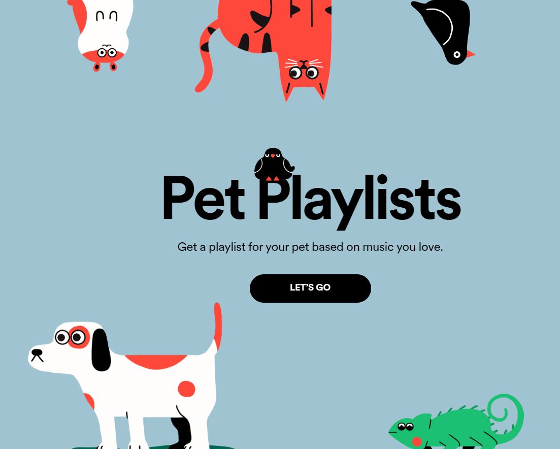 串流音樂應用平台《Spotify》最近發表了「寵物音樂播放清單」，盼為用戶和寵物之間製造特別的連結。 圖：取自Spotify官網