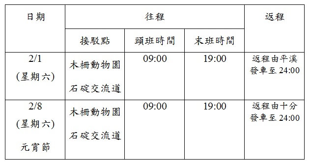 平溪天燈節接駁公車資訊。 圖：臺北客運提供