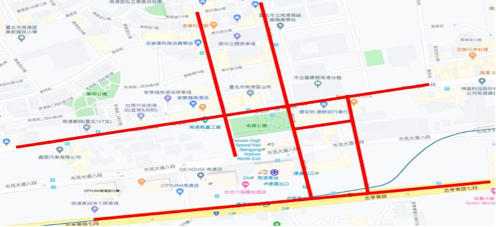 南港車站周邊機車停車格收費區域。 圖：台北市政府／提供