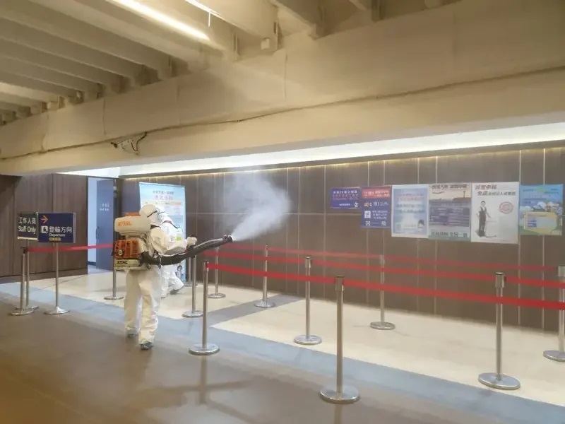基港大樓今天大消毒。 圖：基隆港務分公司提供