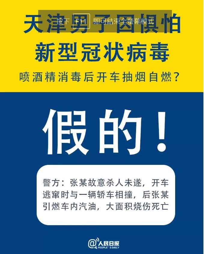 《人民日報》澄清「男子因懼怕武漢肺炎而自燃」消息。 圖：翻攝自人民日報微信