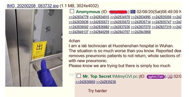 有自稱是中國武漢火神山醫院工作人員，出示相關紙條爆料，99%的病患「有去無回」。 圖：翻攝自《阿波羅新聞》
