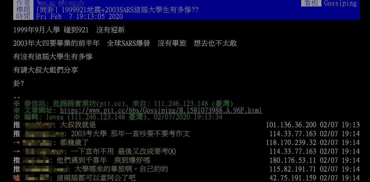 PTT討論區。 圖：翻攝自PTT