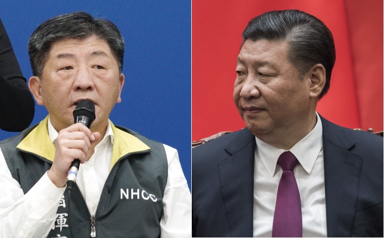 中國國家主席習近平(右)、中央流行疫情指揮中心指揮官陳時中(左)。 圖：張良一／攝、達志影像/美聯社