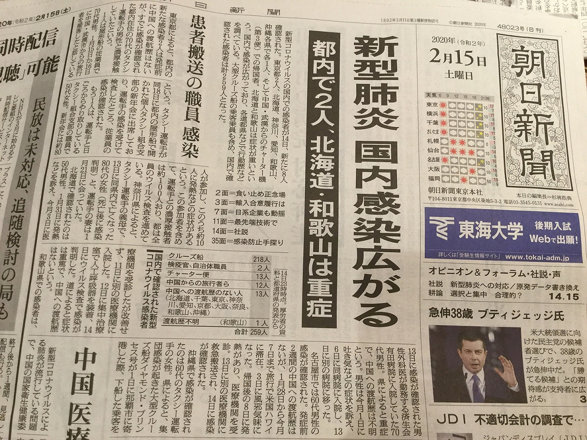 疫情在日本國內不斷擴大，從北海道到沖繩都有確診。 圖：翻拍朝日新聞