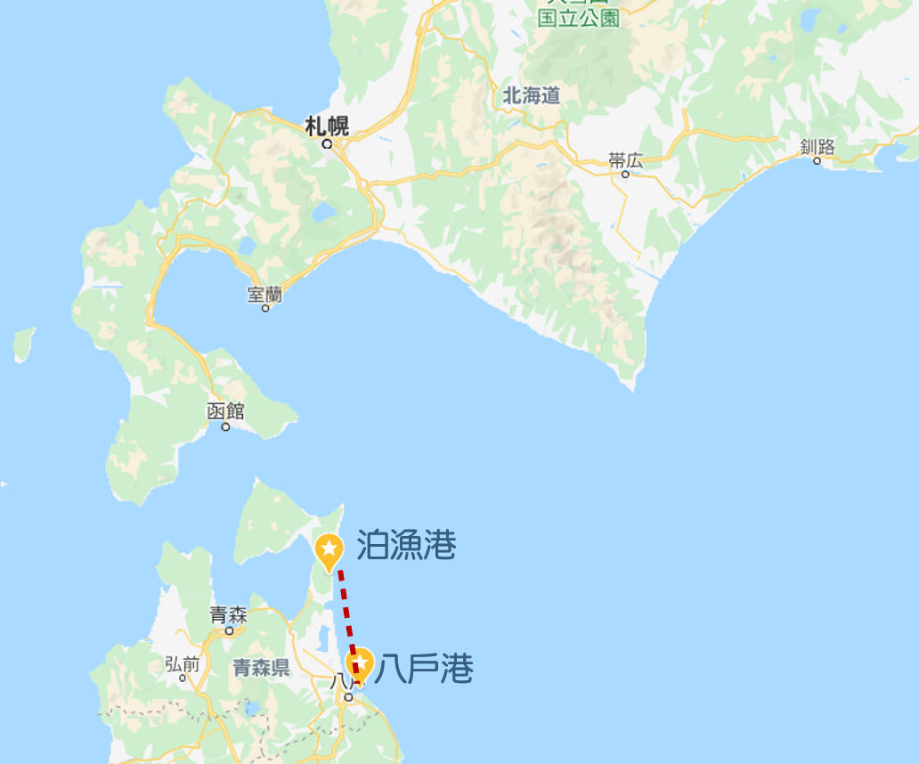 Guoxing1號準備從日本八戶港開往韓國平澤港，途中經過青森縣六所村的泊漁港，與當地漁船相撞。 圖：翻攝自google map