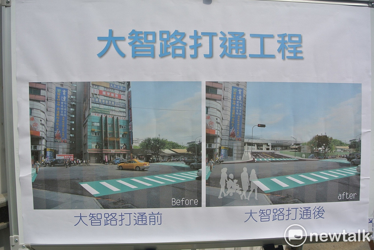 大智路打通後的前後比較。 圖：唐復年/攝