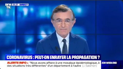 法國前衛生及外交部長杜斯特布拉吉（Philippe Douste-Blazy）也在昨天CNEWS電視頻道的政論節目中以台灣為例，分析有效的防疫措施。 圖/翻攝自BFMTV