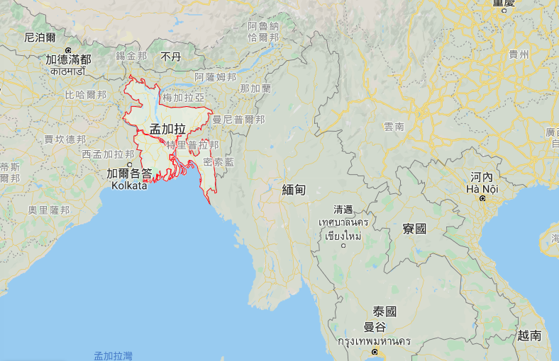 孟加拉當局今天證實境內出現首3例2019年冠狀病毒疾病（武漢肺炎）確診案例。 圖：翻攝自google