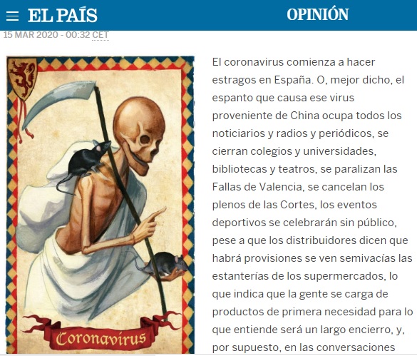 諾貝爾文學獎得主尤薩在西班牙的《國家報》（El Pais）撰文，指武漢肺炎病毒來自於中國。 圖：翻攝自西班牙《國家報》