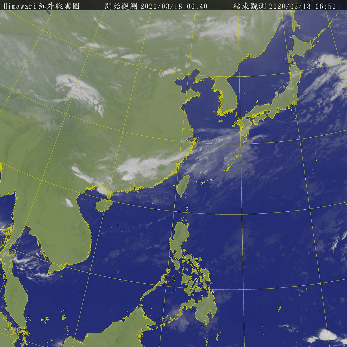 受到鋒面接近，以及華南雲雨區東移影響，氣象局表示，中部以北及宜花地區將有一波波的降雨。 圖：翻攝自中央氣象局