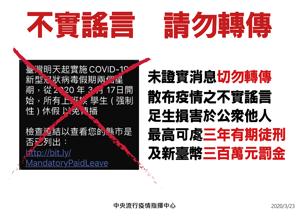 轉傳假消息最高可處3年有期徒刑。 圖：疾管署／提供