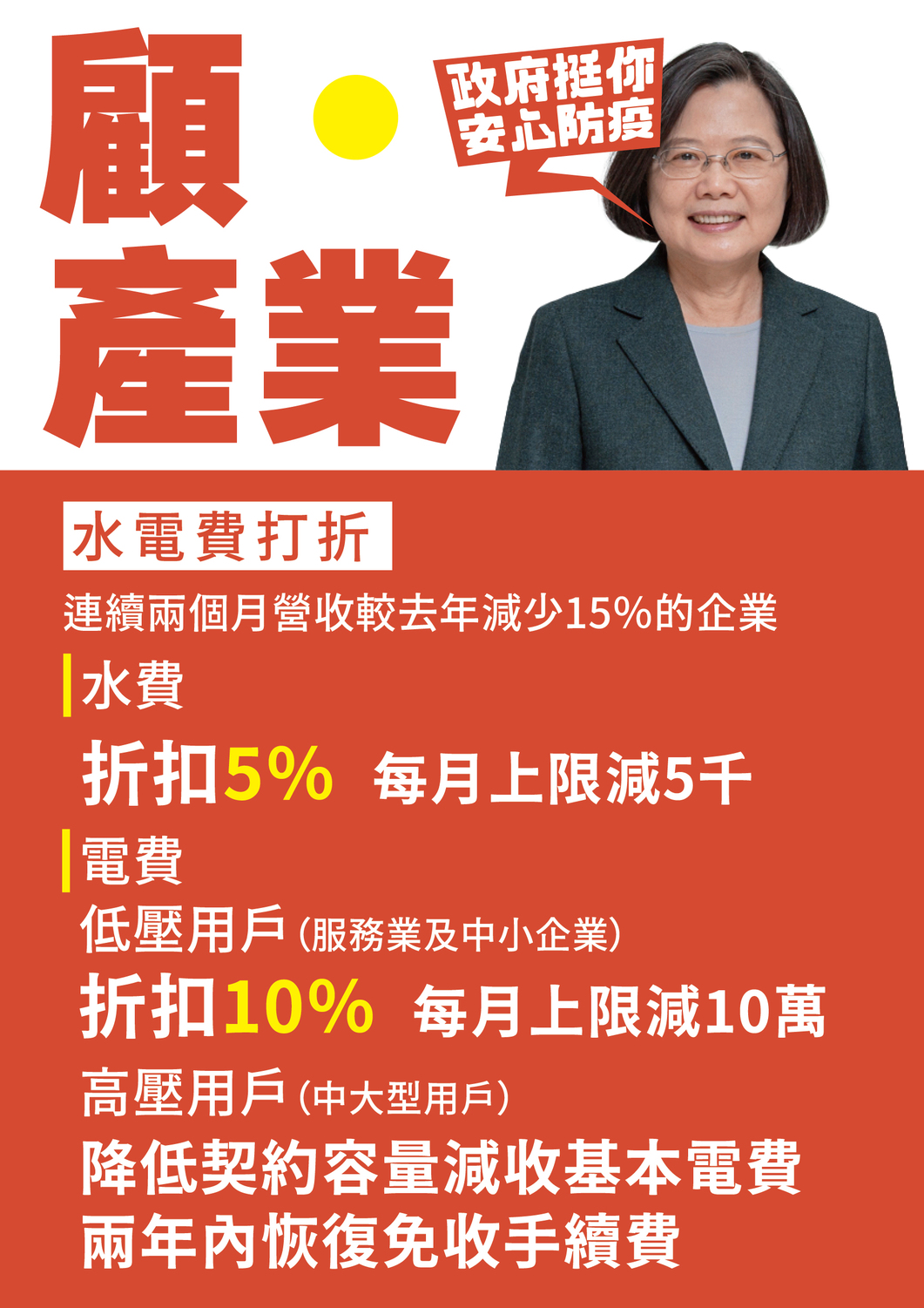 因應武漢肺炎的疫情衝擊，行政院今（24）日公告針對受災企業提供水費減免5%，每月上限減5千元；電費減免10%，每月上限是減少10萬元。 圖：行政院提供