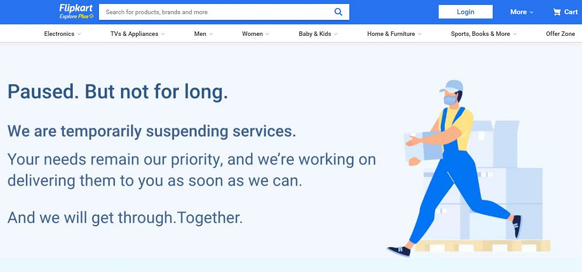 印度最大電商 Flipkart 宣布暫停營運。 圖：取自Flipkart 官網