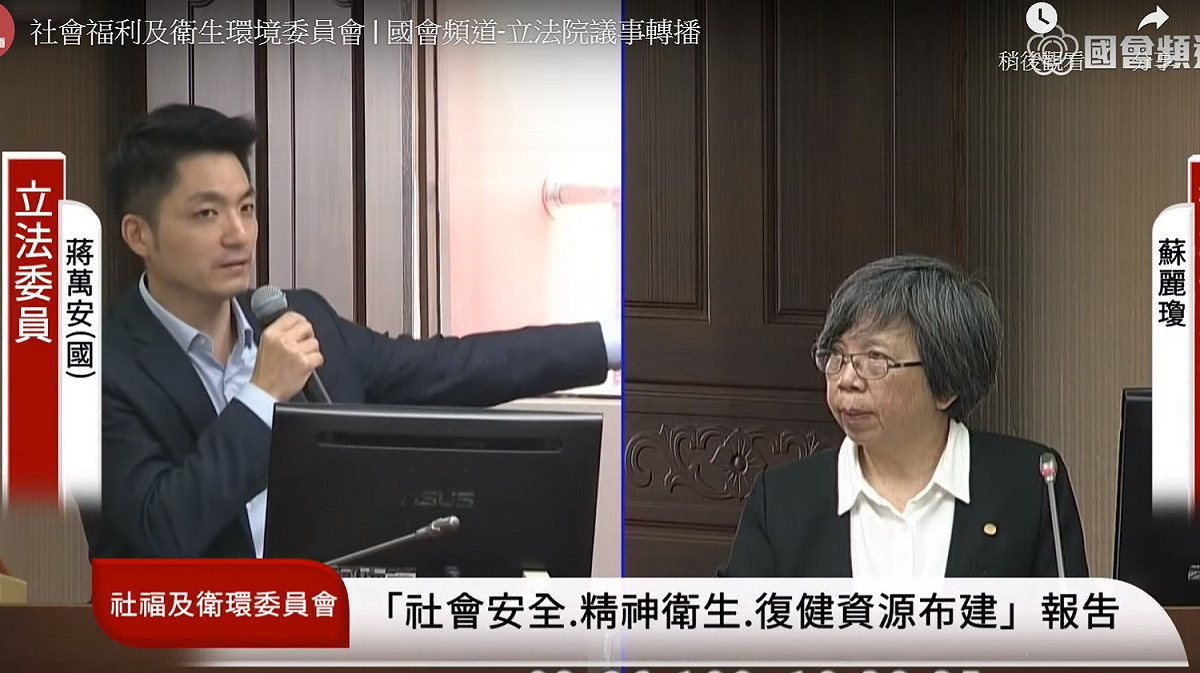 國民黨立委蔣萬安質詢關訪員與需訪視精神病患比例問題。 圖：擷取自國會頻道