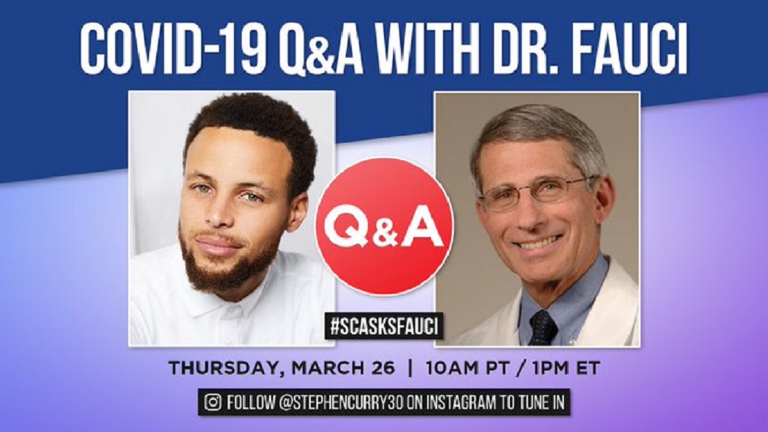 NBA勇士球星Stephen Curry在推特上宣告，將和醫療權威Anthony Fauci進行對談。 圖／取自Stephen Curry推特