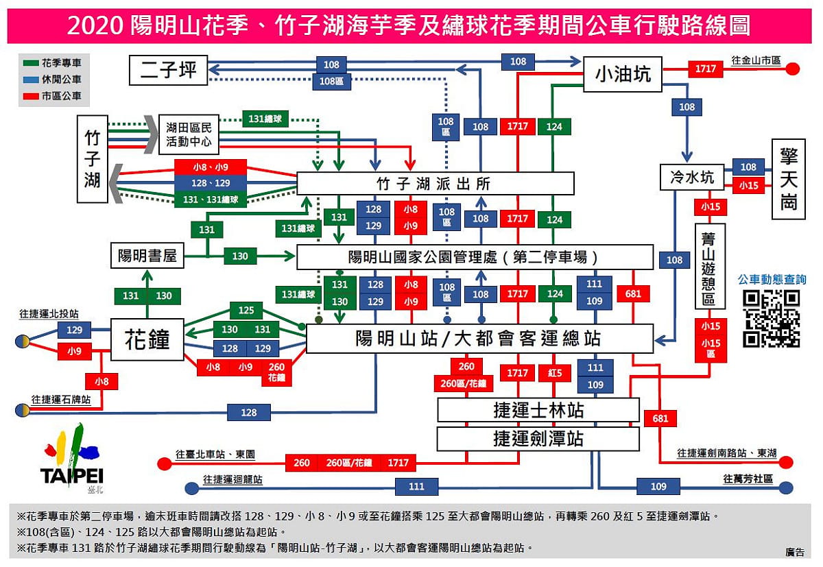 賞花專車行駛路線圖。 圖：北市公共運輸處／提供