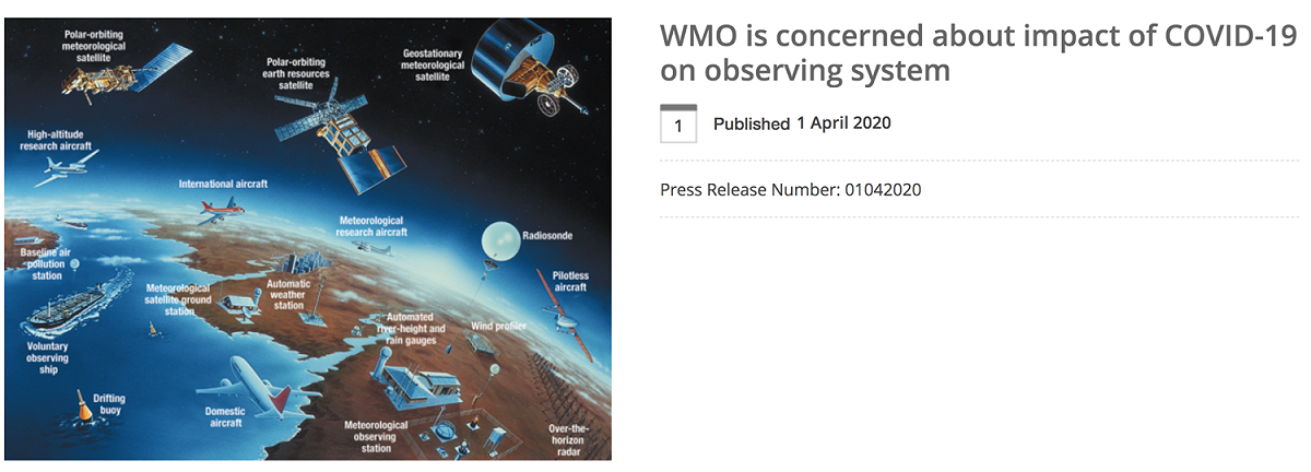 世界氣象組織 (WMO)在4月1日發布的新聞稿，表示疫情肆虐，嚴重影響全球氣象預測的準確性。 圖：翻攝自「世界氣象組織」官網