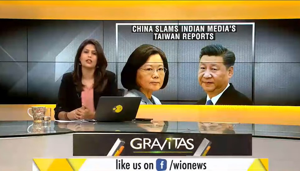 印度主播直言「中國運用金錢與肌肉封鎖台灣，不讓台灣參與重要會議。」 圖：翻攝自WION YouTube