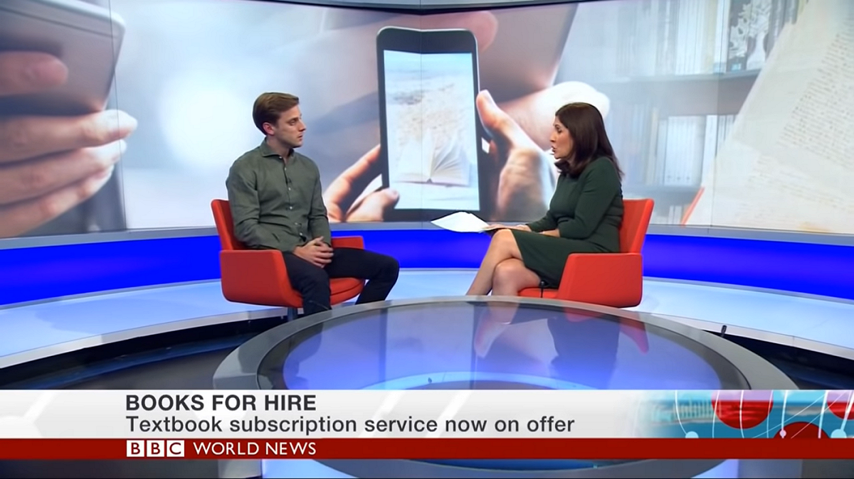 Perlego 創辦人 Gauthier Van Malderen（左）受邀至 BBC Talking Business 節目接受採訪。 圖：取自Perlego官網