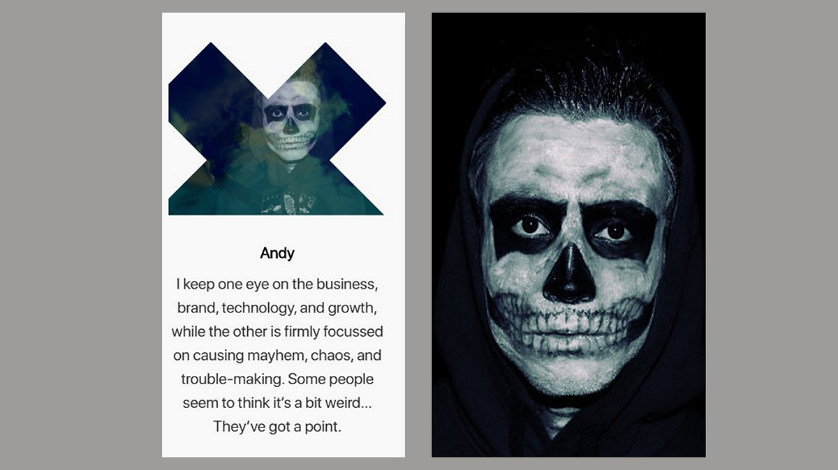 圖為 DeadHappy CEO Andy Knott 在網站上的個人照片，他希望死亡不再是人們口中的禁忌話題。 圖：取自DeadHappy官網