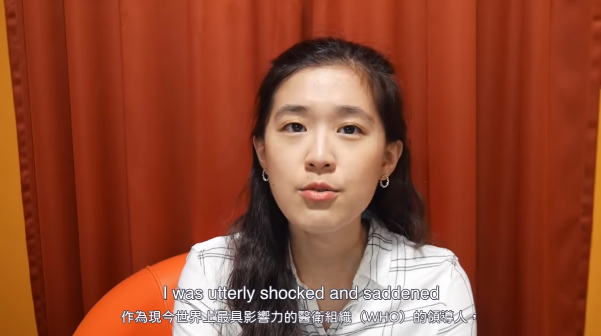 來自羅東在英國唸書的台灣學生林薇在youtube發表致譚德塞公開信。 圖：擷取自Vivi Lin YouTube