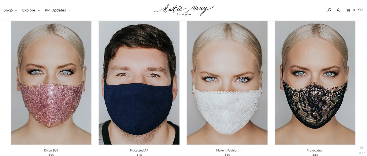 洛杉磯精品婚紗品牌 Katie May，推出由婚紗蕾絲面料打造而成的口罩系列「#aMAYzingmasks」， 圖：翻攝自Katie May官網