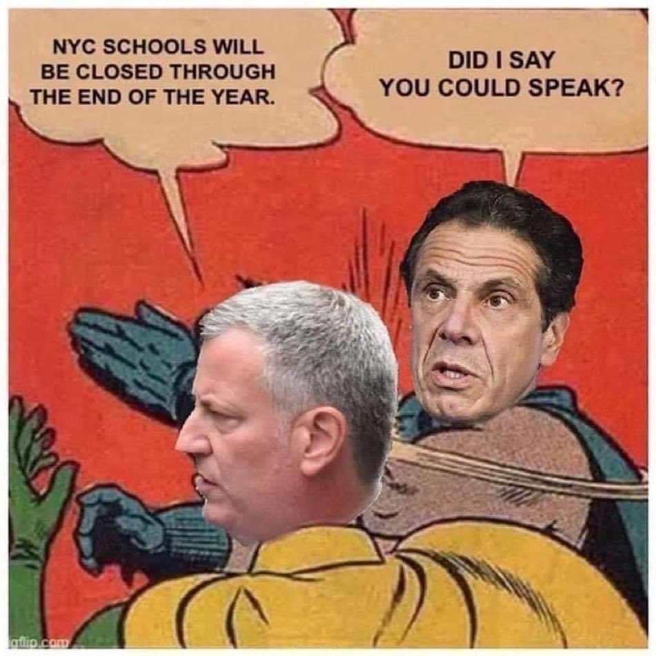 紐約市長白思豪(Bill de Blasio) 與紐約州長古莫 (Andrew M. Cuomo) ，針對學校關閉與否持不同態度公開對嗆。 圖:擷取自twitter