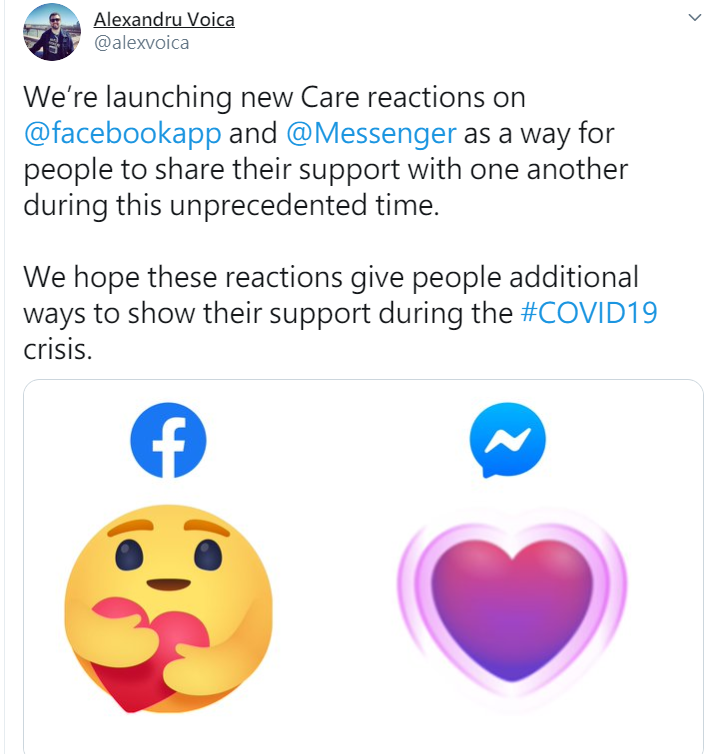 繼Facebook通訊經理Alexandru Voica於個人推特上曝光新表情符號，Facebook預計下周將推出供用戶使用。 圖：擷取自Alexandru Voica推特
