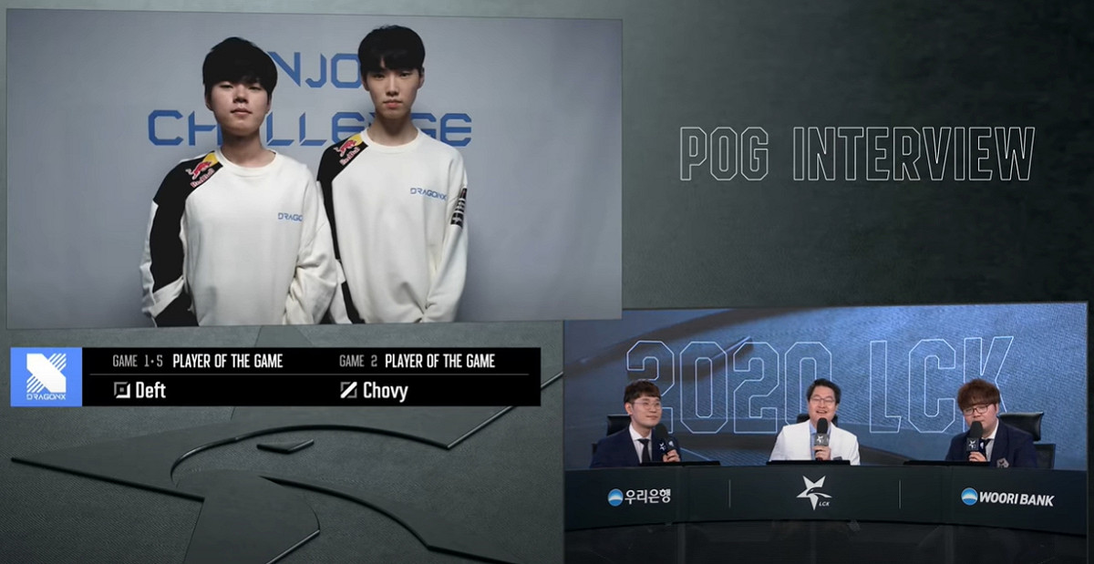 Deft、Chovy賽後接受官方分析台採訪。 圖：翻攝自LCK YouTube