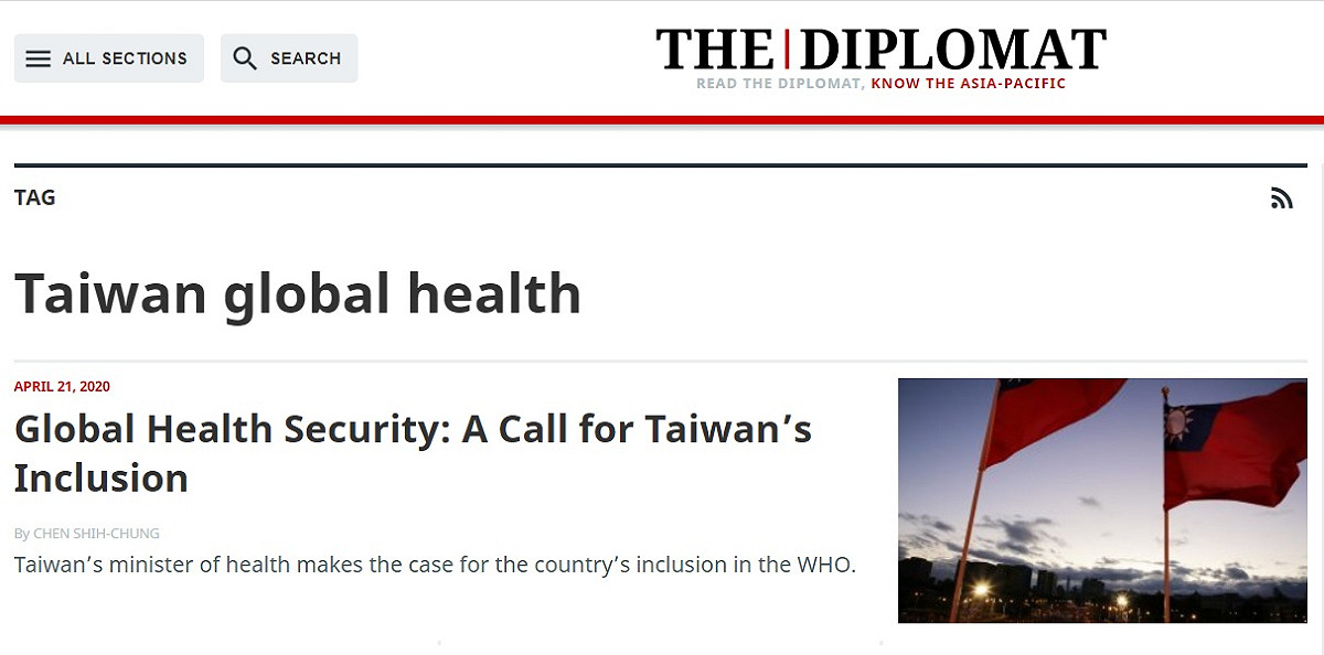 衛福部長陳時中投書國際英文時事雜誌《外交家》，表示病毒無國界，呼籲讓台灣加入世界衛生組織。 圖：翻攝自《外交家》