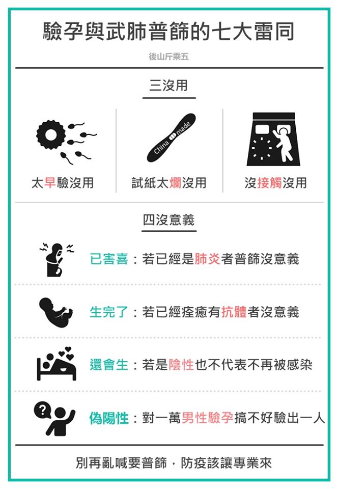 網友以驗孕比喻普篩，幽默比喻笑翻網友。 圖：取自陳志金臉書粉專