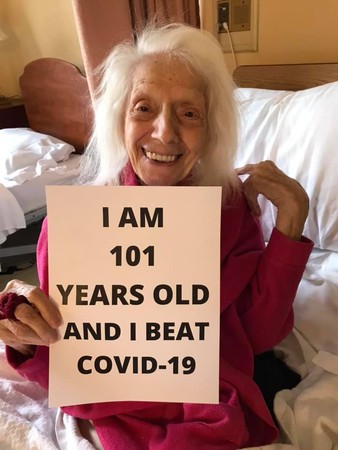 紐約一名101歲老婦人在確診武漢肺炎後，經過數週治療後，病毒檢驗居然成功由陽轉為陰性。 圖：翻攝自North Westchester Restorative Therapy &amp; Nursing Center臉書