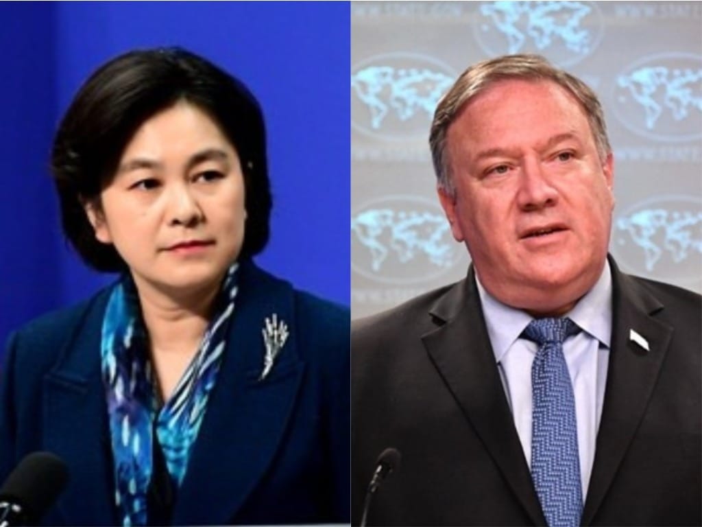 中國外交部發言人華春瑩(左)和美國國務卿蓬佩奧(右)。 圖：新頭殼合成