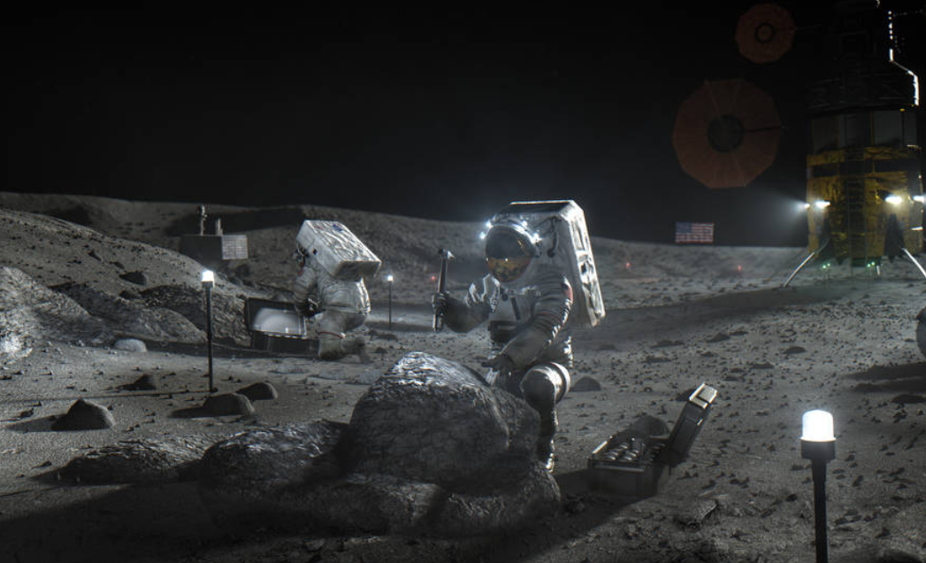NASA與3家太空公司簽訂共將近10億美元的合約，旨在建立月球著陸系統。圖為太空人在月球示意圖。 圖：擷取自NASA官網